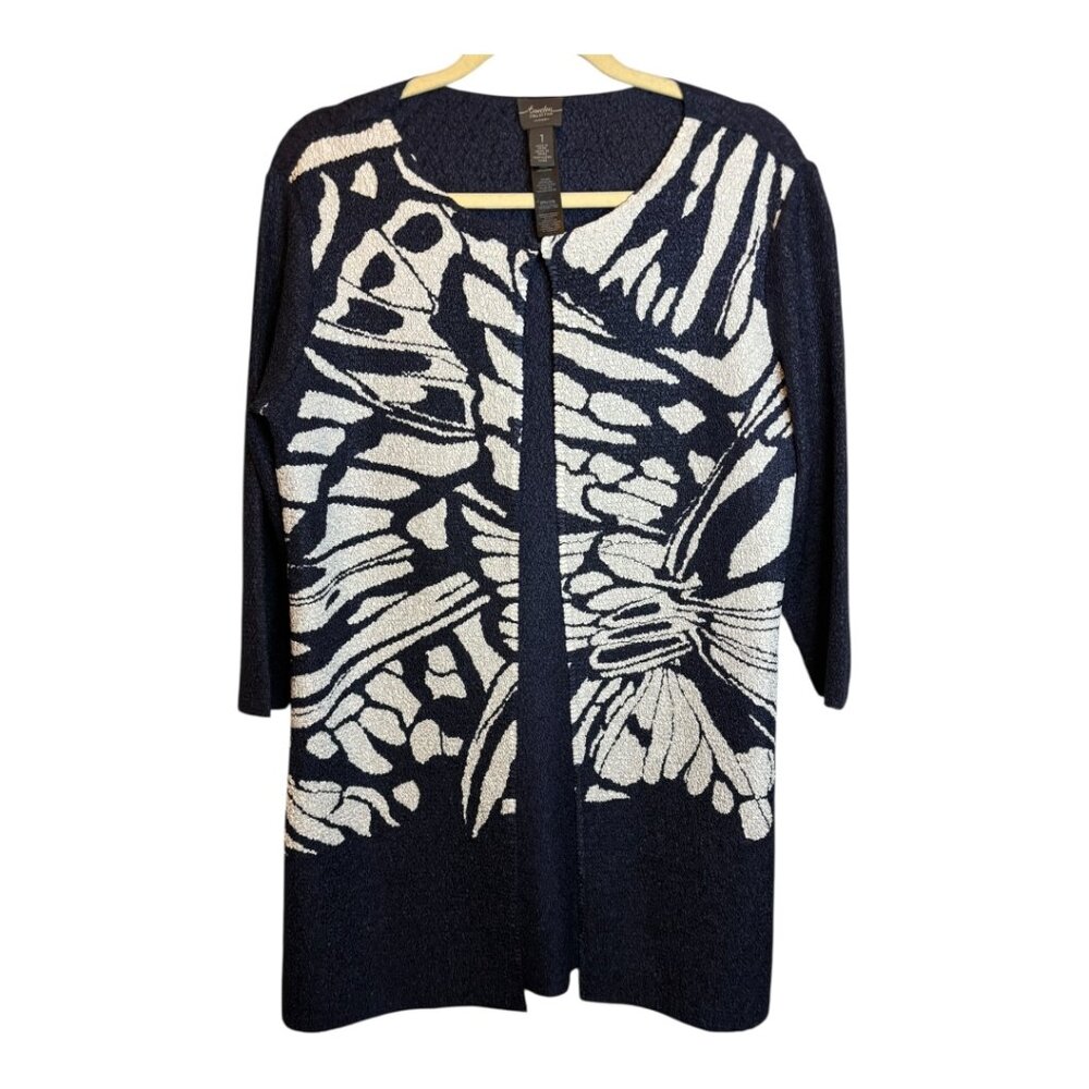 Chico's Cardigan Women's Size Medium Floral Travelers Blue White Chico's 1